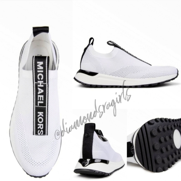 MICHAEL KORS Bodie Logo Tape Mesh Slip-On Trainer White Black Size 8.5 - Picture 4 of 17